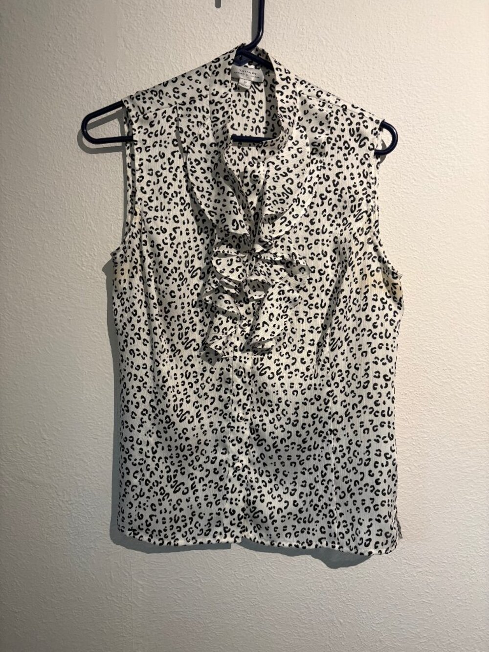 Tahari Arthur S. Levine Leopard Print Ruffle Blouse Top M